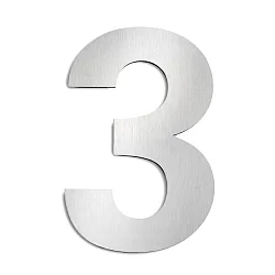 House number 3 from brushed stainless steel, height 25cm