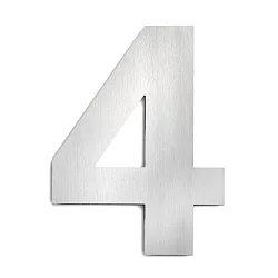 House number 4 from brushed stainless steel, height 25cm