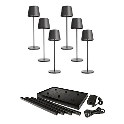 battery table lamp CANIS GASTRO M with touch dimmer, with charger, 6 pieces IP65, dark grey, mat dimmable