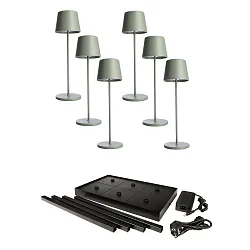 battery table lamp CANIS GASTRO M with touch dimmer, with charger, 6 pieces IP65, mat, greygreen dimmable