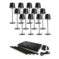 battery table lamp CANIS GASTRO L with touch dimmer, with charger, 12 pcs. IP65, mat, graphite black dimmable