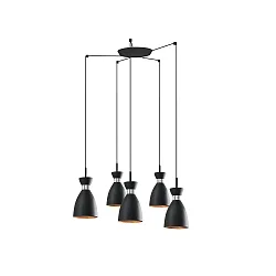 pendant luminaire RETRO 5 flames E14 IP20, copper, black matt 