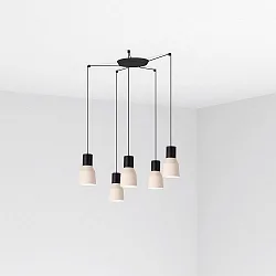 pendant luminaire KOMBO 5 flames E27 IP20, beige, black matt 