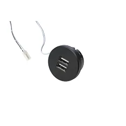 USB double socket 24Vdc, sek. 5V, 1x2.1A / 2x1.05A, max. 15W, stainless steel look, incl. adaptor ring, black
