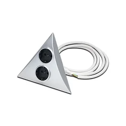 Double power socket for furniture surface mounting LUXOR 2 ST, 220-240V AC, matt chrome