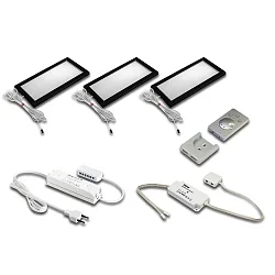3pc. set of under-cabinet luminaire Dynamic LED SKY 6W + surface mount remote + LED transformer 30W, black