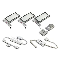 3pc. set of under-cabinet luminaire Dynamic LED SKY 6W + surface mount remote + LED transformer 30W, inox look