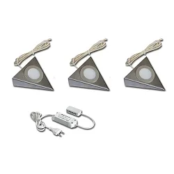 3pc. set of LED triangular under-cabinet luminaire UL 2-LED F + transformer LED 24 / 15W, stainless steel, 3W 4000K