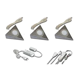 3pc. set of LED triangular under-cabinet luminaire UL 2-LED F, with EBS 4 switch + transformer LED 24 / 15W, inox, 3W 3000K