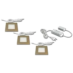 3pc. set of recessed LED luminaire FQ 68-LED, angular, incl. LED transformer LED 24 / 15W, 4W 3000K, inox