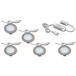5pc. set of recessed LED panel luminaire FR 78-LED, IP44, LED24 connection, CRi>90, 4W 3000K, inox look