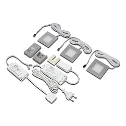 3pc. set of Dynamic recessed LED spot FQ 68-LED 4W, angular, inox look, 24V DC, surface radio remote, transformer LED 24 / 15W