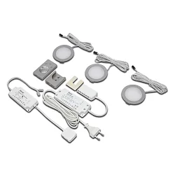 3pc. set of Dynamic recessed LED spot FR 68-LED, 4W, round, inox look, 24V DC, surface radio remote, transformer LED 24 / 15W