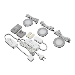 3pc. set of recessed LED spot Dynamic FR 78-LED 4W, stainless steel look, 24V DC, incl. transformer 15W