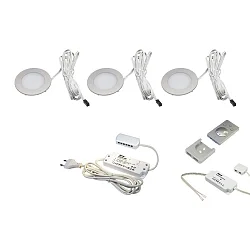 3pc. set of Dynamic FR 55-LED 3W, stainless steel look, 24V DC, surface mount radio remote, transformer 15W