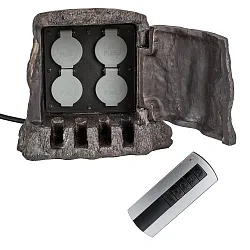 Power distributor TREE STUMP, 4-fold, with radio remote control, 250V/10A, 1200W, IP44, brown