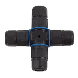 Cross cable connector, 3-pin, IP68, black