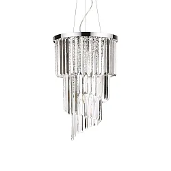Pendant luminaire CARLTON, 8 flames, E14, Ø 40cm, E14, with chrystal poles + octagon-chains, chrome