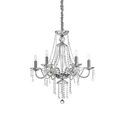 Chandelier AMADEUS, 6 flames, Ø 67cm / H 150cm, E14, chrome / glass and transparent chrystal