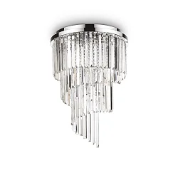 Ceiling luminaire CARLTON, 12 flames, Ø 50cm, E14, with octagon chains and chrystal rods, chrome