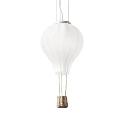 Balloon pendant luminaire DREAM BIG, Ø 30cm, E27, white glass shade / natural rope basket