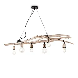 Pendant luminaire, DRIFTWOOD, 6 flames, lenght 140cm, E27, metal / natural wood