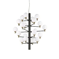 Pendant luminaire COPERNICO, 20 flames, Ø 86cm, incl. 20x G9 LED 3.2W 3000K, matt black / brass