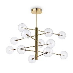 Pendant luminaire EQUINOXE, 12 flames, incl. G4 2W 3000K, metal / clear glass, antique brass