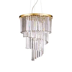 Pendant luminaire CARLTON, 12 flames, Ø 50cm, E14, with octagon chains and chrystal rods, gold