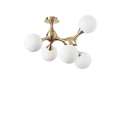 Ceiling luminaire NODI, 5 flames, E14, connector rotatable, brushed brass / white