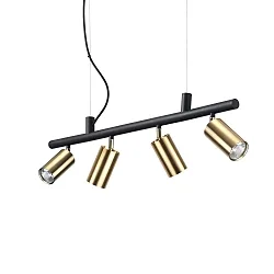 Pendant-/Ceiling luminaire DYNAMITE SP4, incl. 4x GU10 7W 3000K, adjustable, brass plated / black