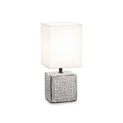 Table luminaire KALÌ-1, square, E14, cable with switch, ceramics, grey / white