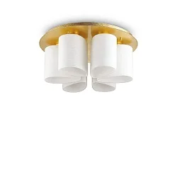 Ceiling luminaire DAISY, 6 flames, Ø 60cm, E27, gold leaf finish / white etched relief glass