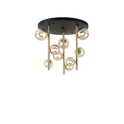 ceiling luminaire PERLAGE 9 flames G9 IP20, amber, satined brass dimmable