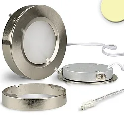 LED under cabinet / recessed light Slim MiniAMP, IP52, Ø 7cm, dimmable, brushed nickel / diffuse, 12V DC, 3W 2800K 160lm 120°