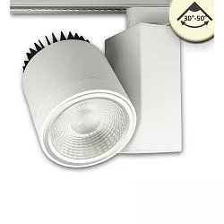 LED 3-phase track spot, 30°-50° focusable, 30W, rotatable and swivelling, dimmable, 3000K 2700lm, matt white