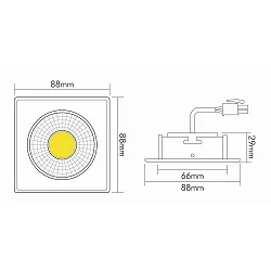 Recessed LED downlight A 5068Q T FLAT, 8.8 x 8.8cm, COB, 8W 3000K 38°, swivelling, brushed nickel