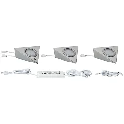 LED Furniture luminaire PIR LED Under Cabinet luminaire, set of 3, 3x2,8W, 12VA, 230V/12V, brushed iron