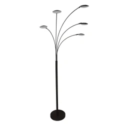 floor lamp SYNNA 5 flames, rotatable, with flex arm, direct / indirect, with cord dimmer IP20, black matt dimmable