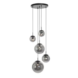 pendant luminaire BOLLIQUE 5 flames E27 IP20, amber, brass, black dimmable