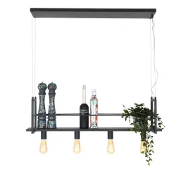 pendant luminaire BUCKLEY 4 flames, with shelf E27 IP20, black matt dimmable