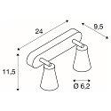 SLV Wall and Ceiling luminaire AVO TRIPLE, max. 2x 50W, 2 flame, silver grey, 2x GU10 QPAR51 max. 50W