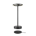 SLV battery table lamp VINOLINA ONE with touch dimmer, ring shape, with charging station IP54, black dimmable