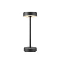 SLV battery table lamp VINOLINA 2-CCT 2-fold, cylindrical, CCT Switch, with touch dimmer, with charging station IP54, black dimmable
