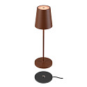 SLV battery table lamp VINOLINA TWO 3-CCT 3-fold, CCT Switch, with touch dimmer, conical, with charging station IP65, rust dimmable