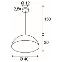 SLV pendant luminaire FORCHINI M 40 down, half round E27 IP20, black matt dimmable