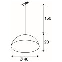 SLV 1-phase pendant luminaire FORCHINI M 40 TRACK E27 IP20, black dimmable