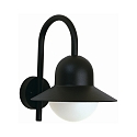 Outdoor Wall luminaire Type No. 0662, with bow arm, IP44, E27 QA55 max. 57W, cast alu / opal glass, black