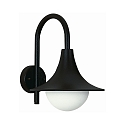 Outdoor Wall luminaire Type No. 0669, with bow arm, IP44, E27 QA55 max. 57W, cast alu / opal glass, black matt