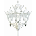 Mast light Country style 4 flames Type No. 2056, height 248cm, 4x E27 QA55 max. 57W, cast alu / glass clear, white-gold